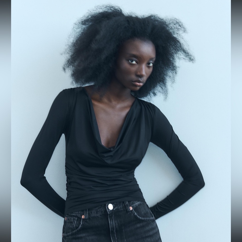 Draped Cowl Neck Long Sleeve Top.